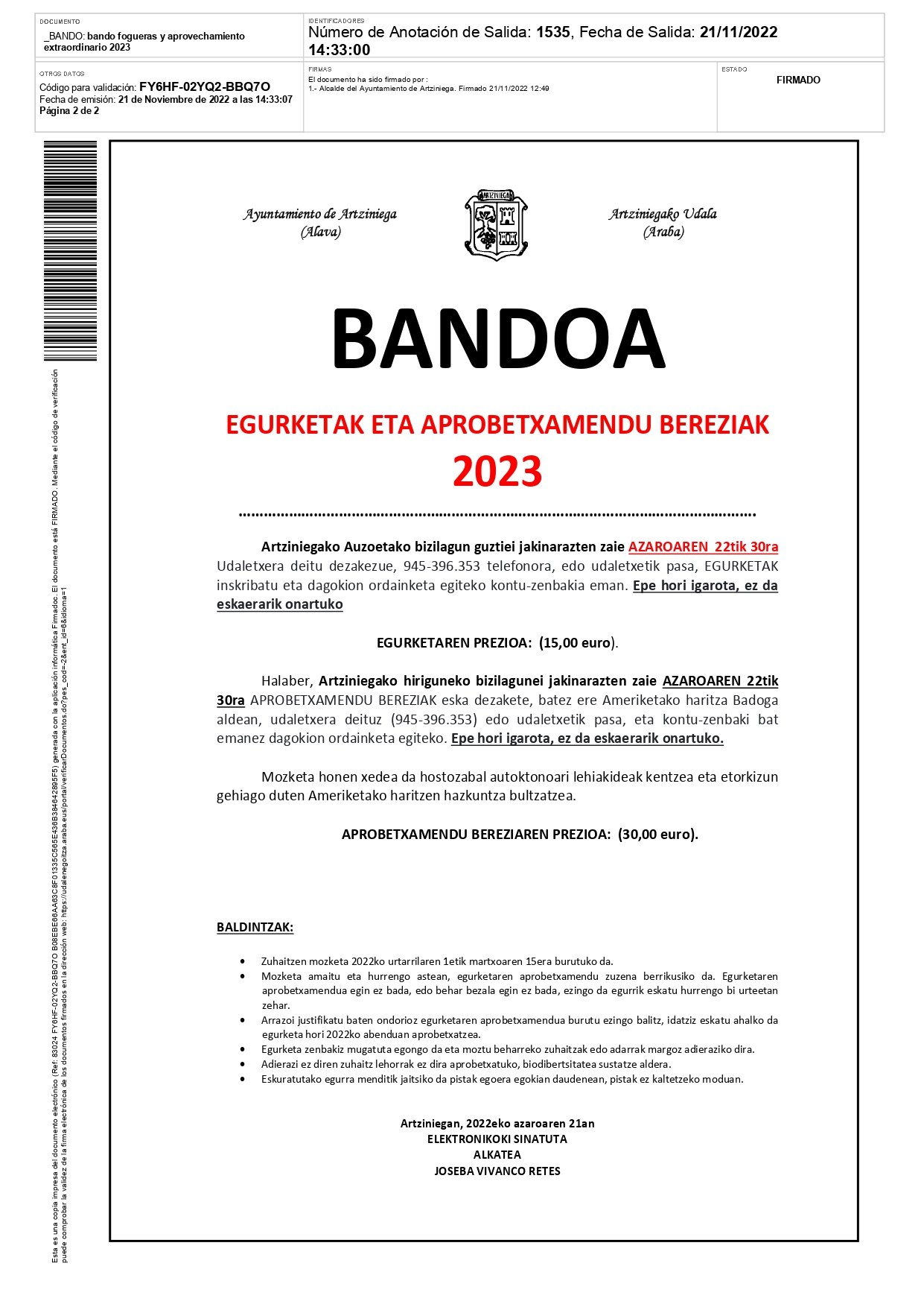 BANDOA: EGURKETAK ETA APROBETXAMENDU BEREZIAK 2023