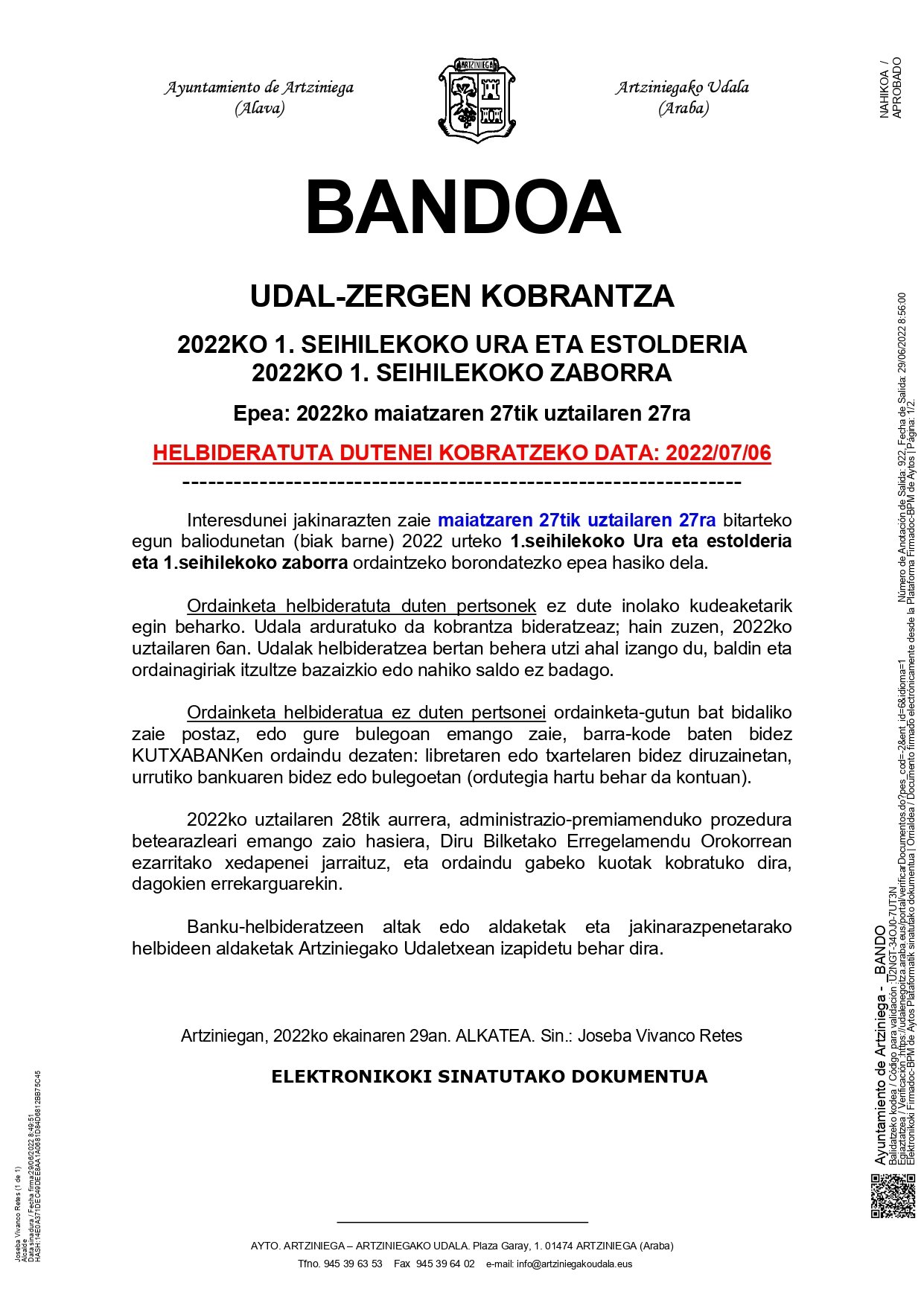 BANDOA: UDAL-ZERGEN KOBRANTZA